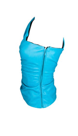 Versace Turquoise Blue Leather Top