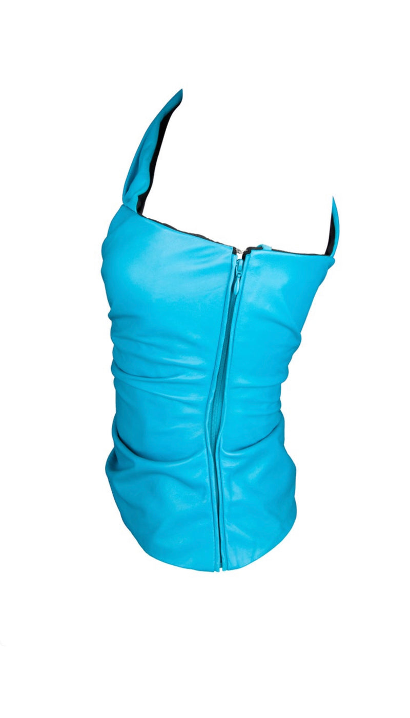 Versace Turquoise Blue Leather Top