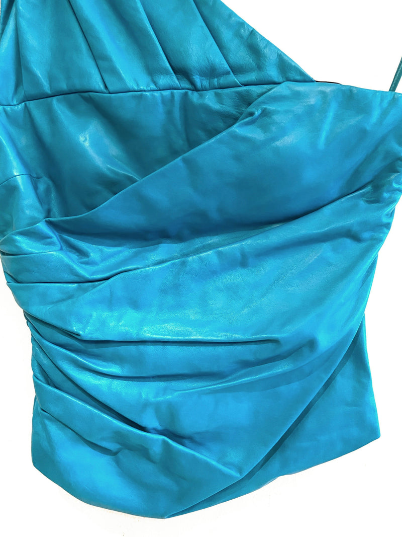 Versace Turquoise Blue Leather Top