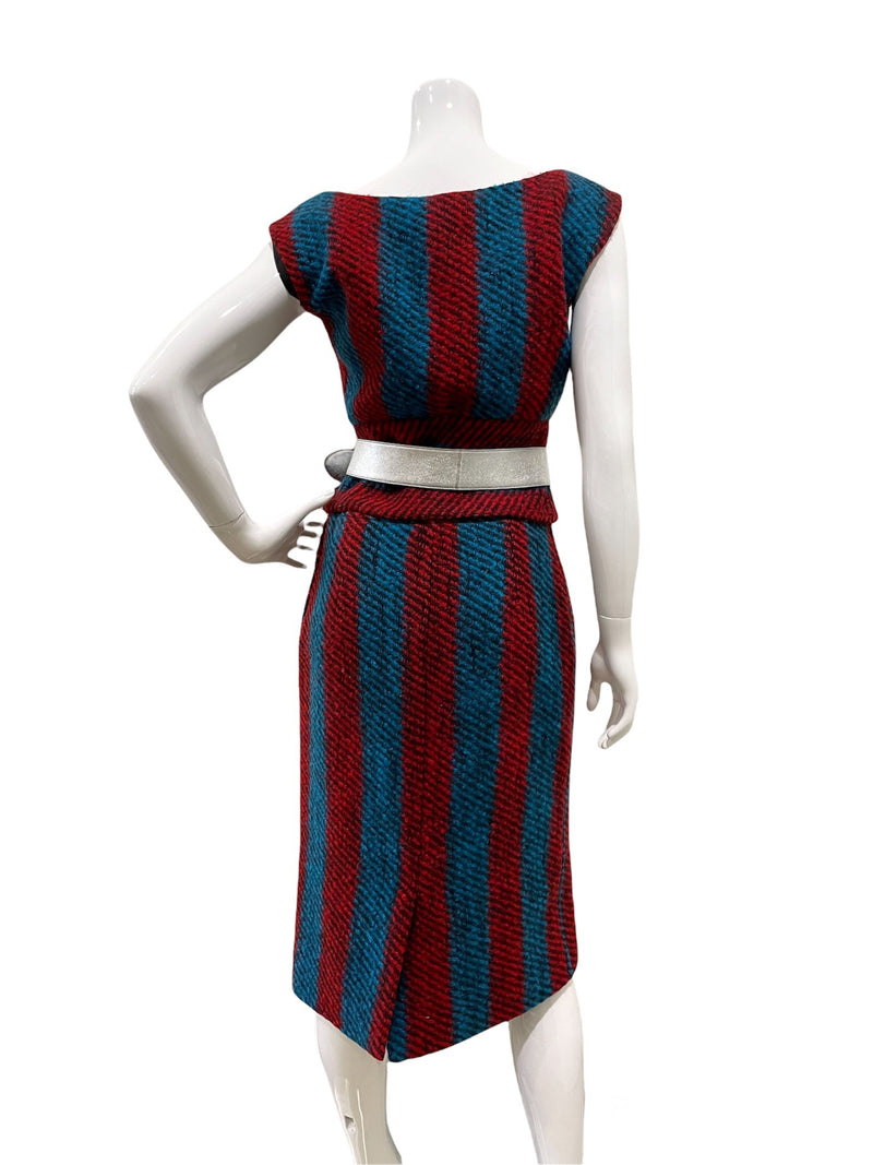 Prada Runway Blue Red Tweed Skirt Top Set