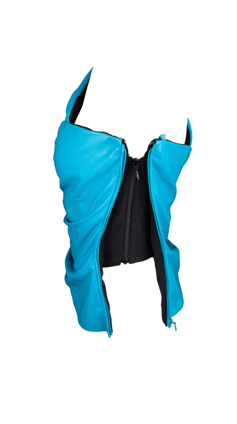 Versace Turquoise Blue Leather Top