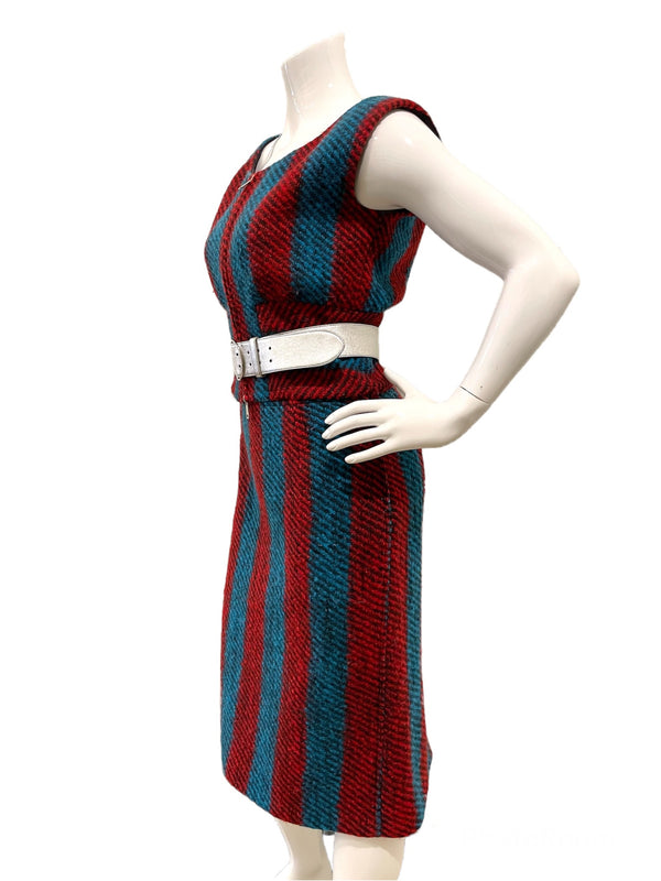 Prada Runway Blue Red Tweed Skirt Top Set