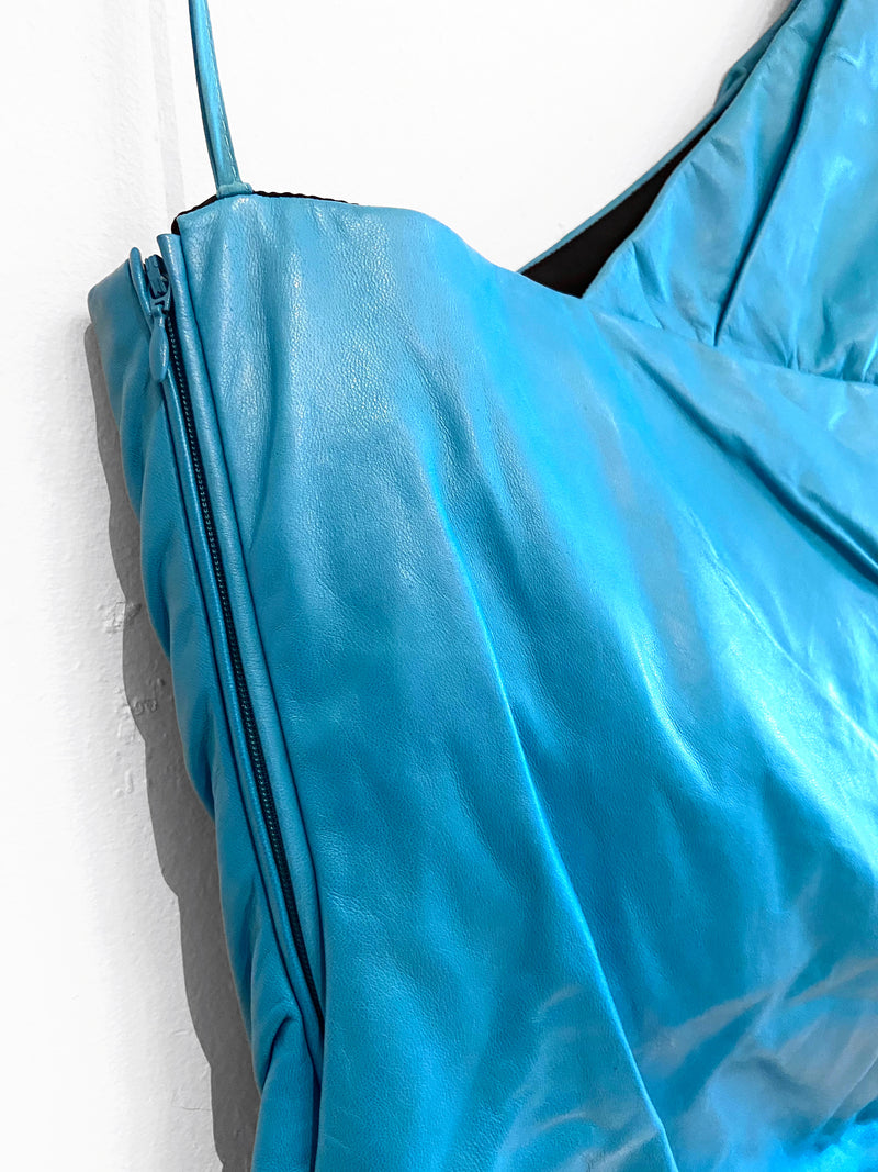 Versace Turquoise Blue Leather Top